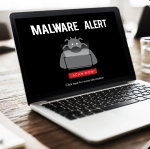 laptop showing malware attack